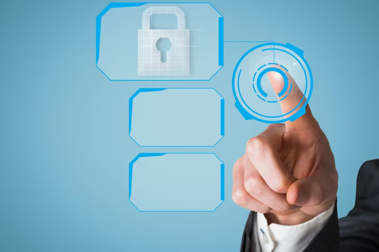 finger pressing button with padlock