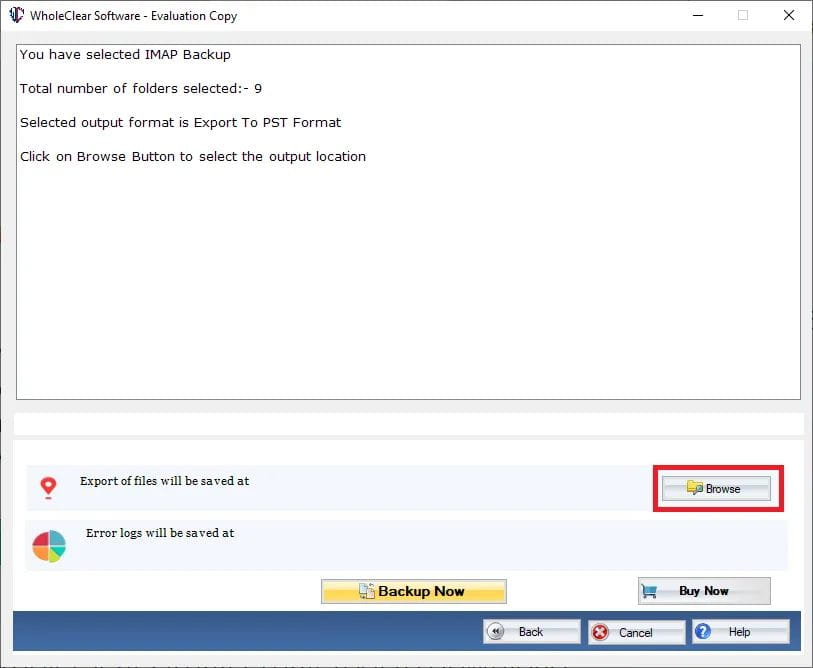 Select the output location