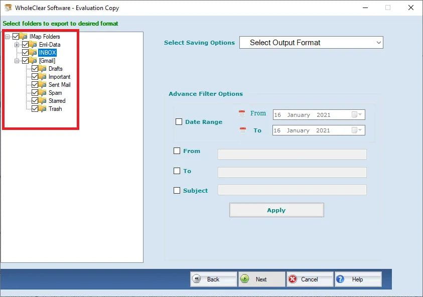 select folders to export to desired output format