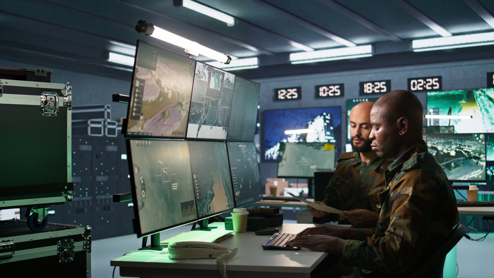 Aerospace technology, Army officers doing brainstorming at the command center.