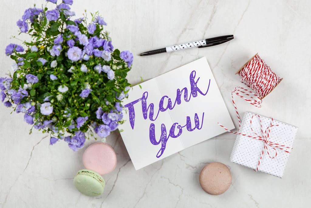Purple Petaled Flower and Thank You Card Virtual Gift
