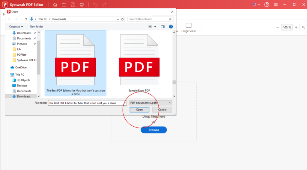 Select PDF file and click open