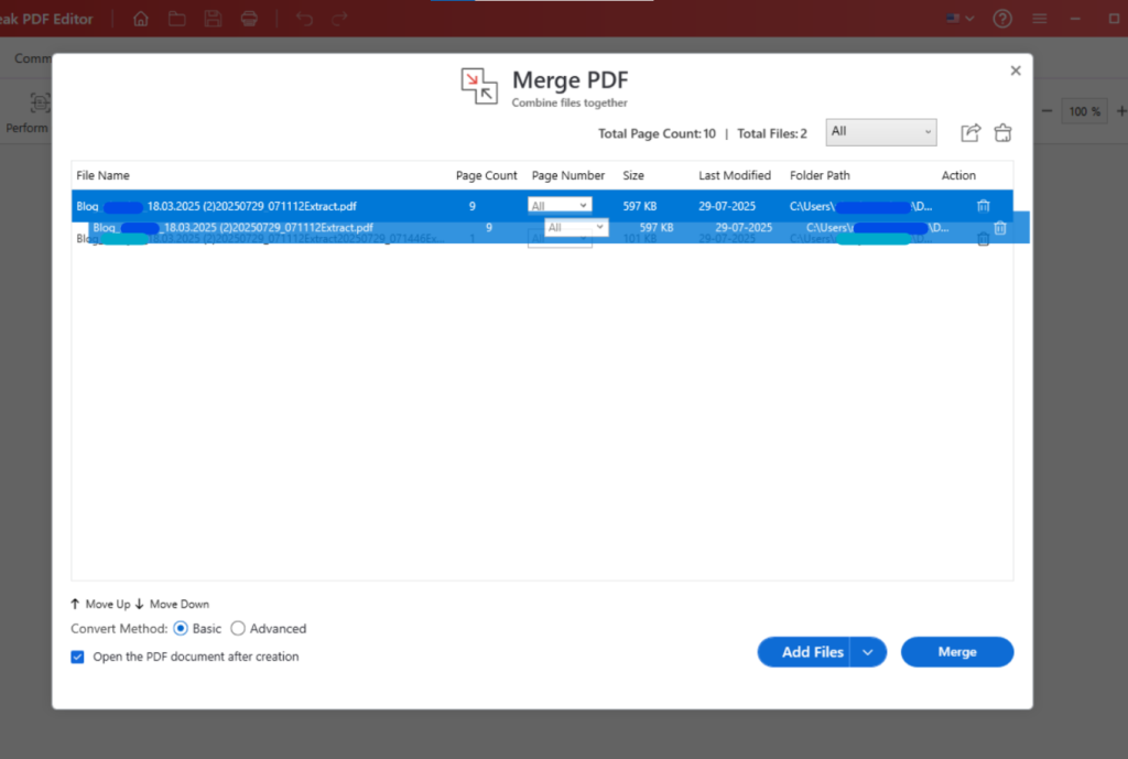 Drag the PDF files up or down to arrange them in your preferred order.