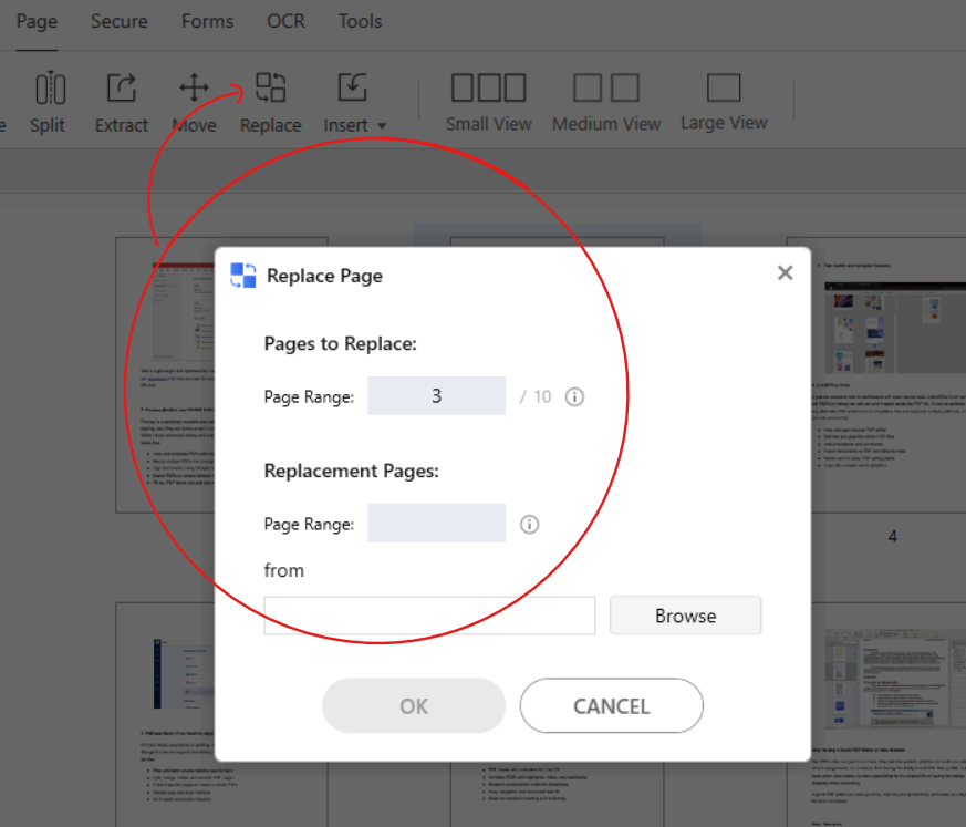 Replace PDF pages