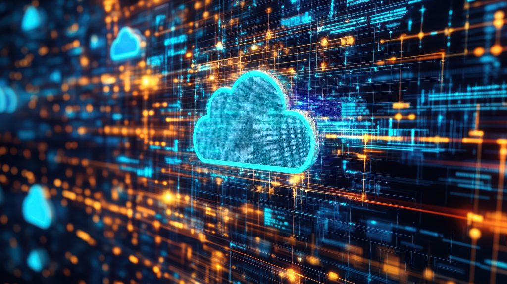 An image showcasing automated data migration tools for cloud adoption, illustrating the seamless transition of data through cloud-based platforms.