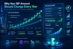 Fintech-themed image showing a digital SIP calculator, growing step-up SIP investment chart, rupee symbols, financial analytics dashboard, and wealth compounding visualization representing annual SIP increases and long-term investment growth planning