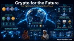 Futuristic fintech illustration titled Crypto for the Future: How Digital Assets Are Reshaping Global Finance. A glowing digital globe at the center is connected by blockchain nodes, secure data pathways, and cross-border payment networks spanning continents. Surrounding the globe are visual representations of digital assets, including cryptocurrencies for peer-to-peer transfers, stablecoins linked to fiat currencies, central bank digital currencies (CBDCs) connected to government and banking systems, and tokenized real-world assets such as real estate, bonds, and investment funds. A blockchain ledger panel highlights secure transaction verification and transparent ownership records. Additional sections show global payment corridors, smartphone users accessing decentralized financial services to illustrate financial inclusion, and modern financial institutions integrated with blockchain-based settlement networks. The design features blue and cyan neon lighting, digital grids, world map overlays, and advanced fintech interfaces, conveying secure, transparent, and globally connected digital finance. The website name tech-wonders.com appears in the bottom-right corner.