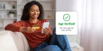 Customer completing an online purchase using a credit card with age verification confirmation for age-restricted eCommerce products, secure identity verification, fraud prevention, and compliant online checkout.
