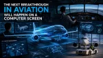 Futuristic aviation technology workspace showing a digital aircraft model, flight simulation, predictive maintenance, and air traffic management systems, illustrating how computer-based simulation and AI are driving the next breakthroughs in aviation.