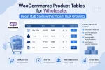 WooCommerce product table for wholesale B2B stores showing products, SKUs, prices, quantities, bulk add-to-cart options, search and filtering features for efficient wholesale ordering.